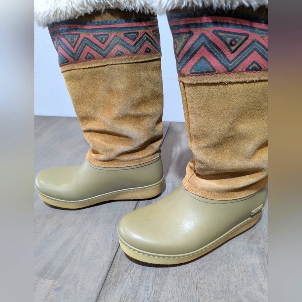 Baffin Suede Shearling Tall Duck Boot Tribal Chevron Band 6.5 - Picture 3 of 10